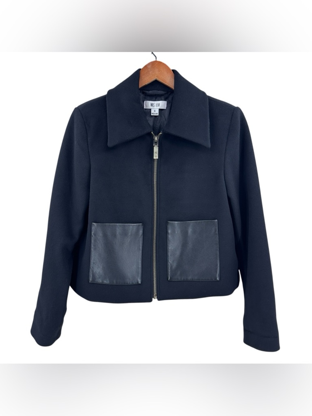 WAS HIM Jacket The St. Helen Wool Leather Full Zip Black